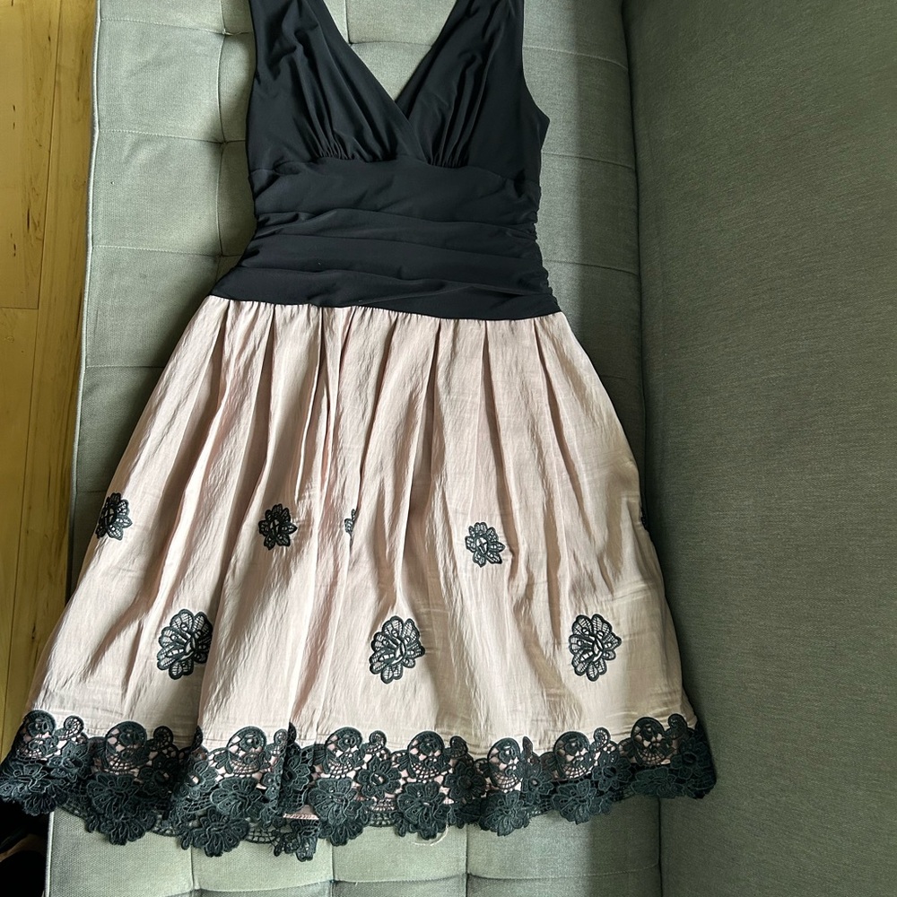 SL Fashions Black and Pink Cocktail Dress with Lace Details